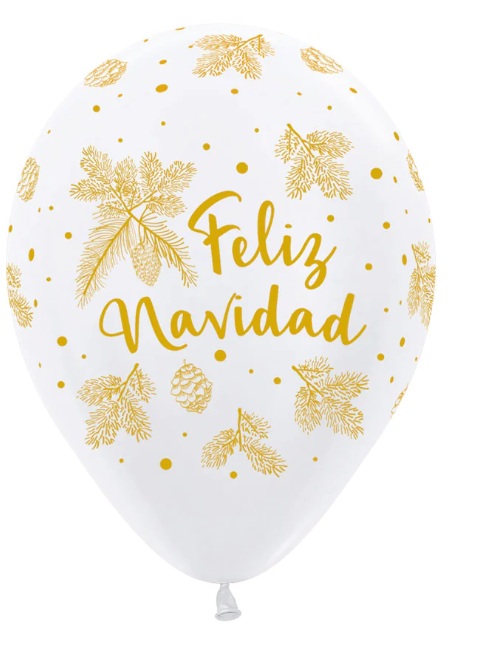 Globo Latex Redondo Infinity Feliz Navidad Dorada Fashion Blanco  Sempertex